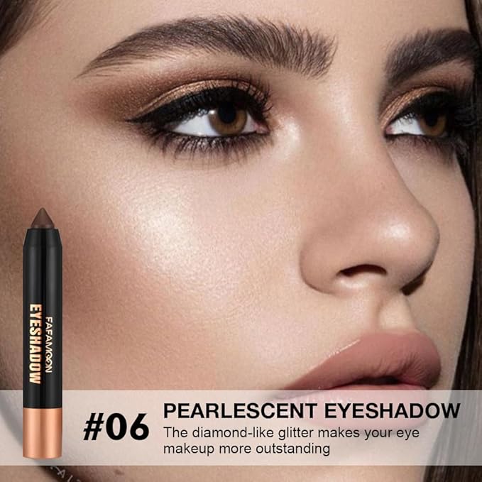 Monochrome Cream Shimmer Glitter Eyeshadow Pencil Stick for Women, Shimmer Dark Brown Eye Shadow Eyeliner Pencil Sticks Makeup, sombras para ojos, Waterproof, Vegan & Cruelty-Free, 06#