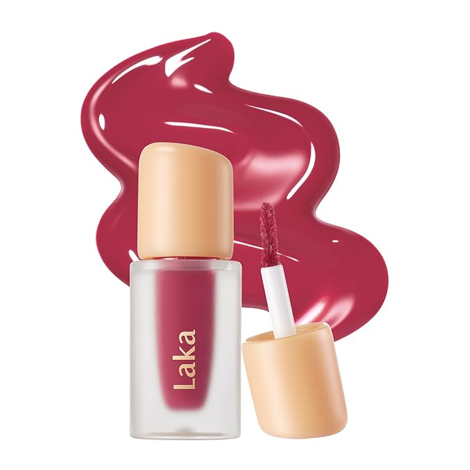 Laka Fruity Glam Lip Tint Mini, Glowing Lip Stain with Wide Color Spectrum, Hydrating & Lightweight Texture, Long-Lasting Bold Stain, Non-Sticky, Vegan, K-Beauty (127 Rose)