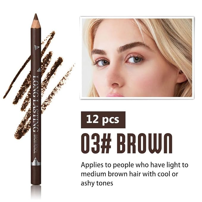 12Pcs Eyebrow Pencils for Women, Wooden Hard-Core Brown Eyebrow and Eyeliner Pencil, Long Lasting Waterproof and Sweat-Proof, Beginner Makeup Brow Pencil, Create a Natural Eye Brow Makeup