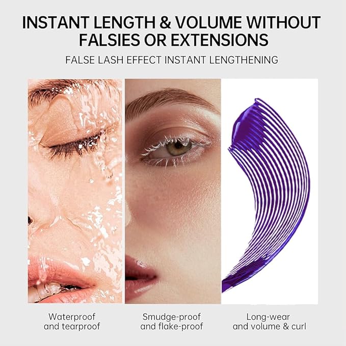 Blue purple green mascara for eyelashes Waterproof 3 pcs set,Royal Eyelash Mascara Long lasting Charming Voluminous Cruelty Free Vegan Eye Makeup Eyelashes for Women (Blue+green+purple)