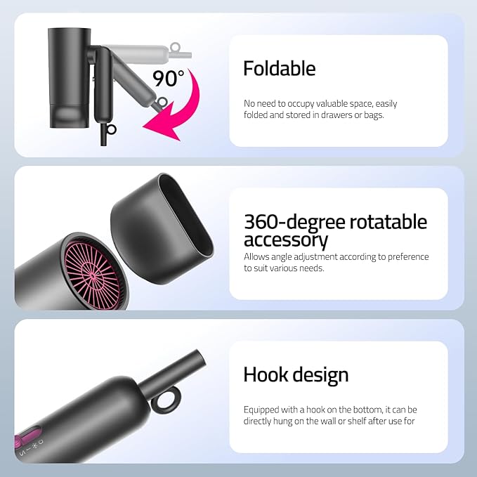 CONFU Diffuser Hair Dryer for Curly Hair,1500W Fast Drying Blow Dryer with Diffuser for Women,Compact & Portable Negative Ion Hairdryer Blowdryer,Lightweight and Foldable Design for Travel(Gray)