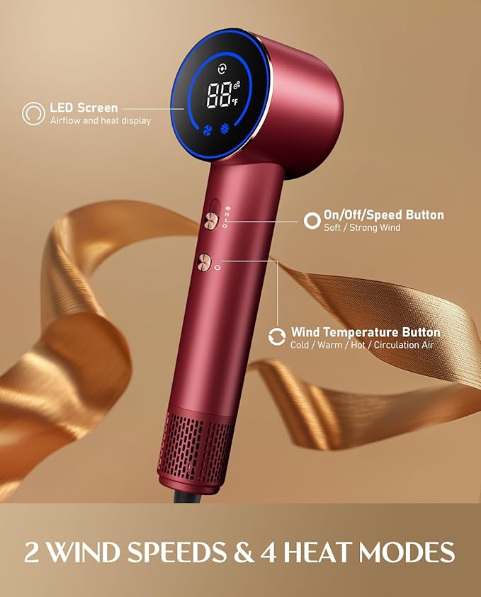 Fanttik Solo 80% Faster Drying with 110,000 RPM Brushless Motor Blow Dryer, 56dB Low-Noise, 0.74lb Ultra-Light Blow Dryer, Ionic Tech for Travel, Home, Salon, SonicDry H10 APEX - Red