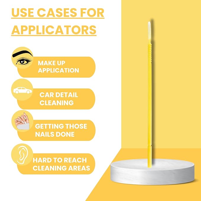 Disposable Micro Applicator Micro Brush for Makeup, Eyelash Extension, Lash and Mascara Application for Personal Care (100 Count (Pack of 1), Yellow (Long))