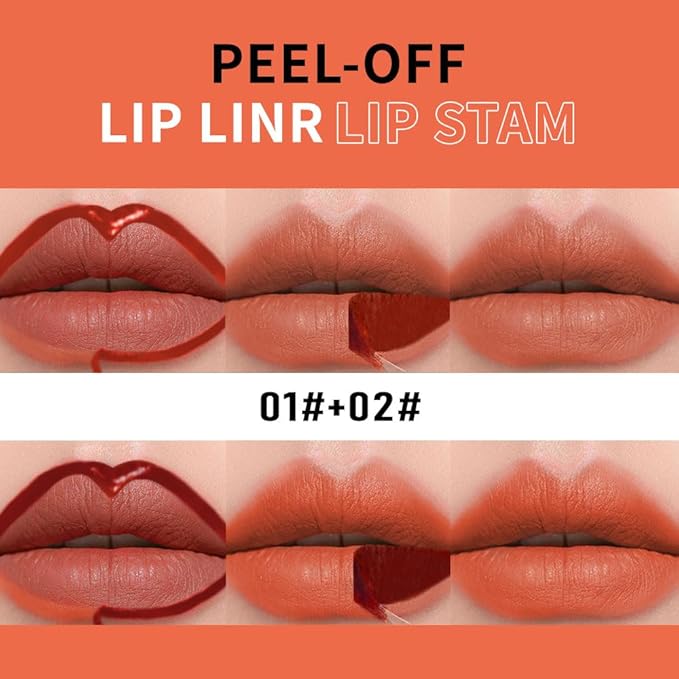 Double-head design Lip Stain Lip Liner Stain,Matte Finish Peel Off Lip Stain,Long Lasting Lightweight Smoothing Waterproof Smudge-proof Transfer-proof, (1+2#Combination Pack, cinnamon+coral)