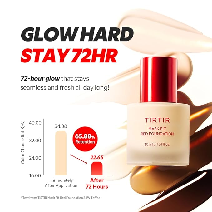 TIRTIR Mask Fit Red FoundationㅣLong Lasting Flawless Coverage, Energy Essence, Lightweight, Hydrating, Pore-Blurring, Breathable Satin Finish, Makeup, Radiant Skin, #34W Toffee, 1.01 Fl Oz