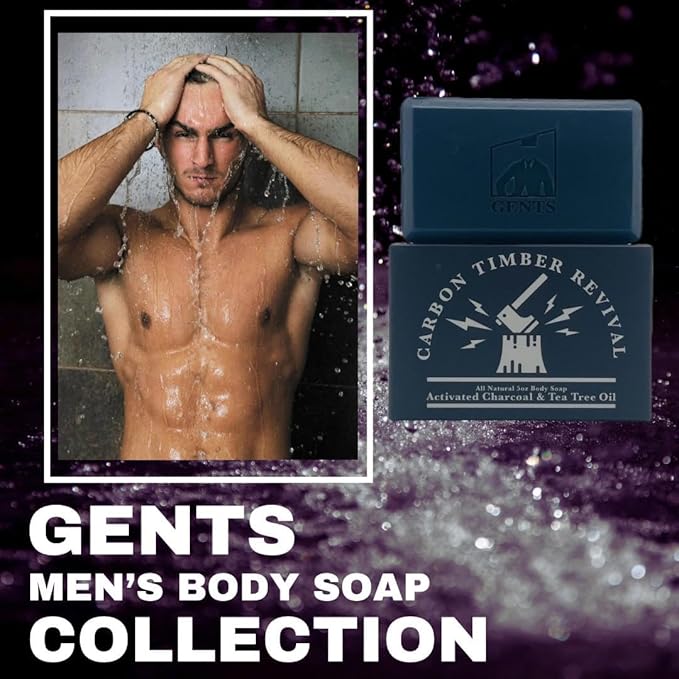 Gents Variety Men's Body Soaps - Moisturizing Bar Soap for Men, Smell Fresh and Clean, Washing Hands & Body, All Skin Types for Bath and Shower (Carbon Timber Revival)