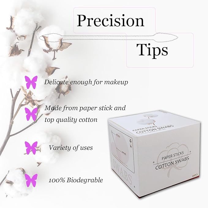 1000 Pieces Precision Tips,Double Pointed Cotton Swabs with Paper Stick for Makeup & Cleaning