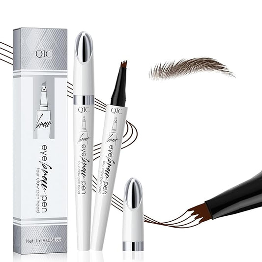 QIC Eyebrow Pencil, 3D Waterproof Microblading Brow Pen with 4 Fork Tip, Natural Makeup Long-Lasting Fine Stroke Brow Tattoo Pen (Dark Brown)