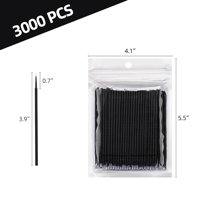 Tbestmax 3000 Pcs Micro Applicator Brush, Micro Swabs, Disposable Eye Lashes Mascara Wands for Eyelash Extension - Black