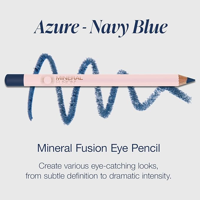 Mineral Fusion Eye Pencil, Navy Blue Eyeliner with Soothing Chamomile, Meadowfoam & Vitamin E, Velvety Smooth, Hypoallergenic Eye Makeup to Line & Define, Long-Lasting Eyeliner Pencil, Azure, 0.04 Oz
