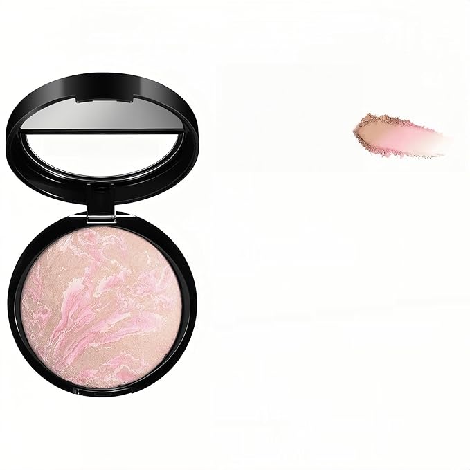 MAEPEOR Baked Setting Powder Brighten Color Correcting Powder Foundation Natural Smooth Lightweight Oil-Control Pressed Foundation (01 Porcelain)