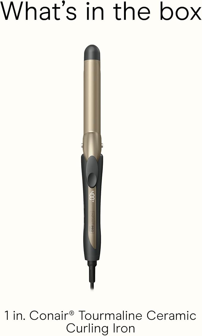 INFINITI PRO CONAIR Tourmaline Ceramic 1-Inch Curling Iron, Clamp Curling Iron, 1-Inch Barrel Produces Classic Curls, Hair Curler for Use on Short, Medium, and Long Hair, Dark Grey