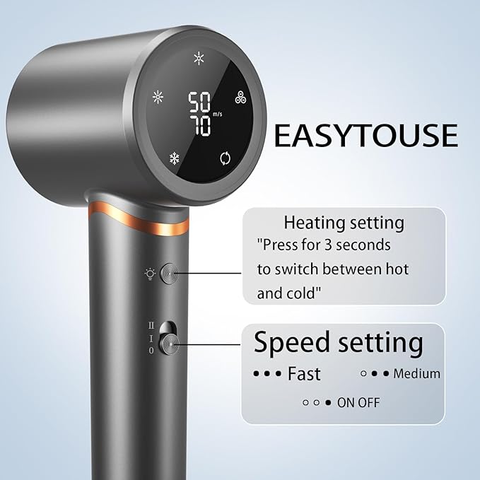 Hair Dryer Negative Ionic Blow Dryer for Fast Drying,Low Noise,Thermo Control Hair Dryer 2 Speed and 3 Heat Settings,Cold Air Button with 1 Diffuser 110000 RPM High Speed Brushless Motor Grey