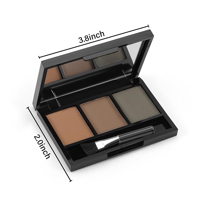 3-Color Eyebrow Powder Palette, Brow Powder Filler Kit With Mirror Brow Brush, Waterproof Neutral Eye Makeup for Women, Smudge-proof