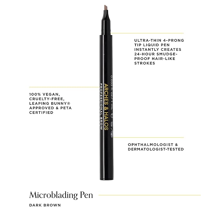 Arches & Halos Microblading Brow Shaping Pen - Fuller, More Defined Brow - Long-lasting, Smudge Resistant, Rich Color - Vegan and Cruelty-Free Makeup - Dark Brown - 0.026 oz