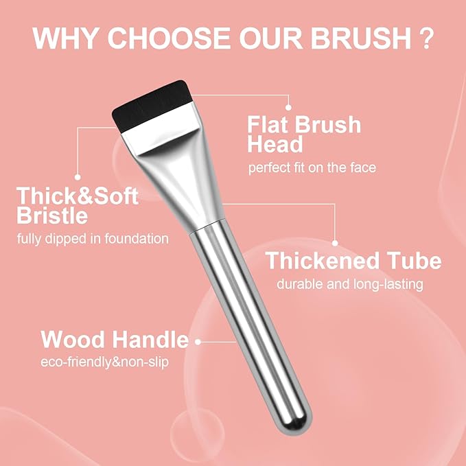 Flat Foundation Brush for Liquid Makeup, with Powder Puff Fast Flawless Flat Top Kabuki Makeup Brushes Face Cosmetics Concealer Brush for Liquid, Blending, Powder, Cream, Blush, Buffing Silver