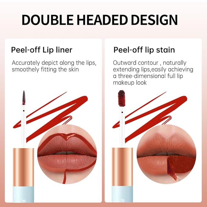 Double-head design Lip Stain Lip Liner Stain,Matte Finish Peel Off Lip Stain with Tweezer, Long Lasting Lightweight Smoothing Waterproof Smudge-proof Transfer-proof,Easy to Use,1#cinnamon