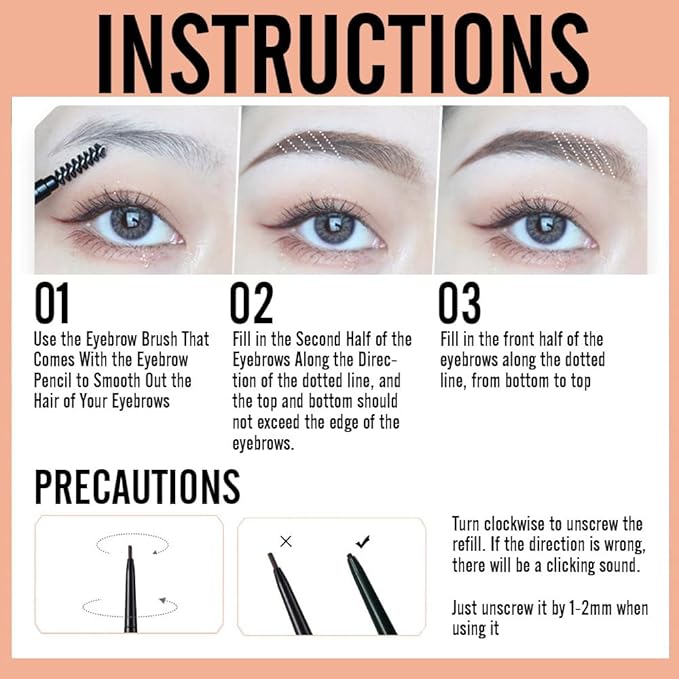 3 Pcs Dark Brown Eyebrow Pencils for Women,with Spoolie Brush,Eyebrow Pencil Soft Textured,Waterproof Sweat-proof for Fills in Sparse Areas and Gaps Create a Natural Eye Brow,Vegan & Cruelty-Free