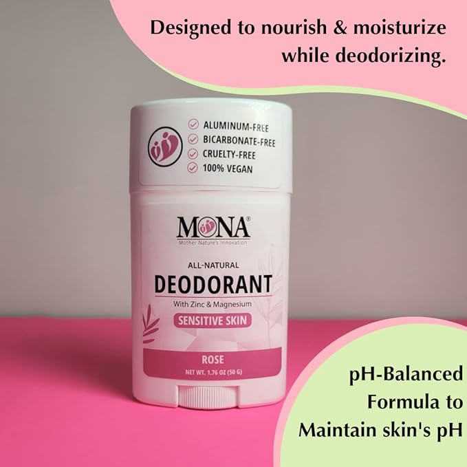 MONA BRANDS All Natural Deodorant For Women & Men | For Sensitive Skin | No Aluminum or Baking Soda | (ROSE 1.76 Oz)