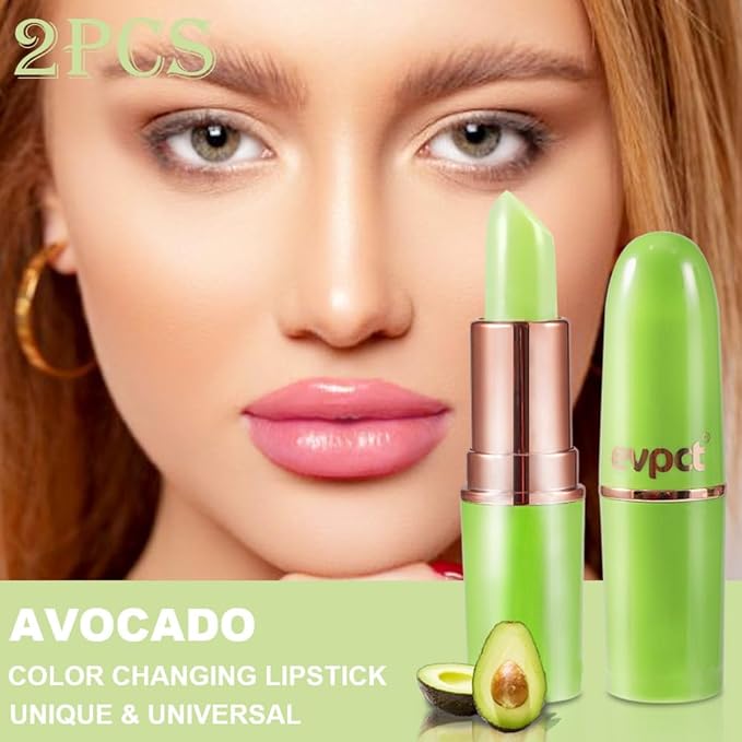 BINGBRUSH Avocado Color Changing Lipstick,Moisturizer Long Lasting Lip Care Magic Lip Gloss,Makeup Lipstick Set (2pcs Avocado Green, 2 Count (Pack of 1))