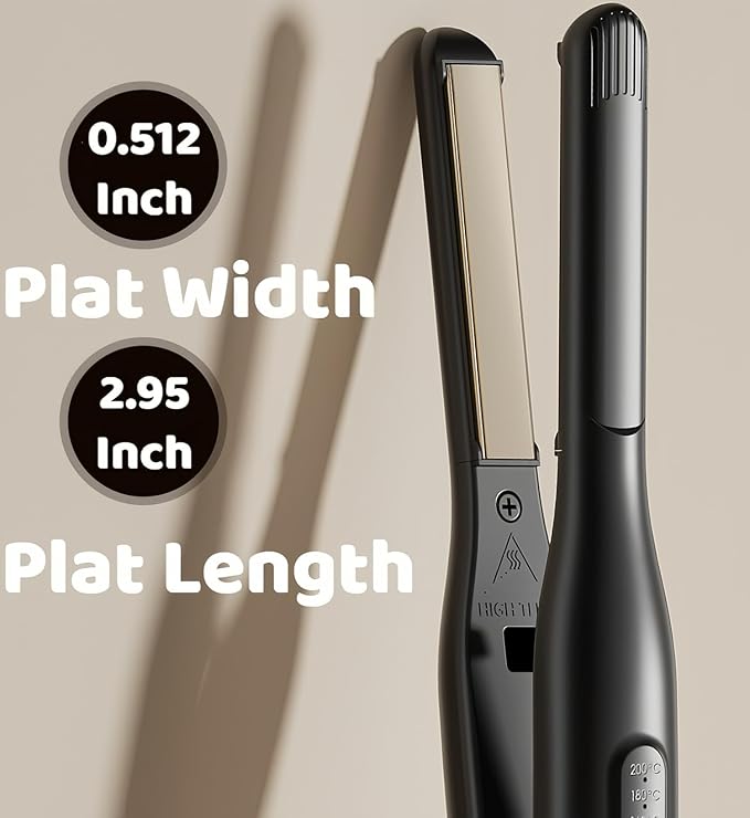 Mini Flat Iron for Short Hair, 1/2 inch Ceramic Plates Small Flat Irons for Short Hair, Fast Heating Anti-Frizz, Temperature Adjustable Auto-Off, Travel Size Mini Hair Straightener, White