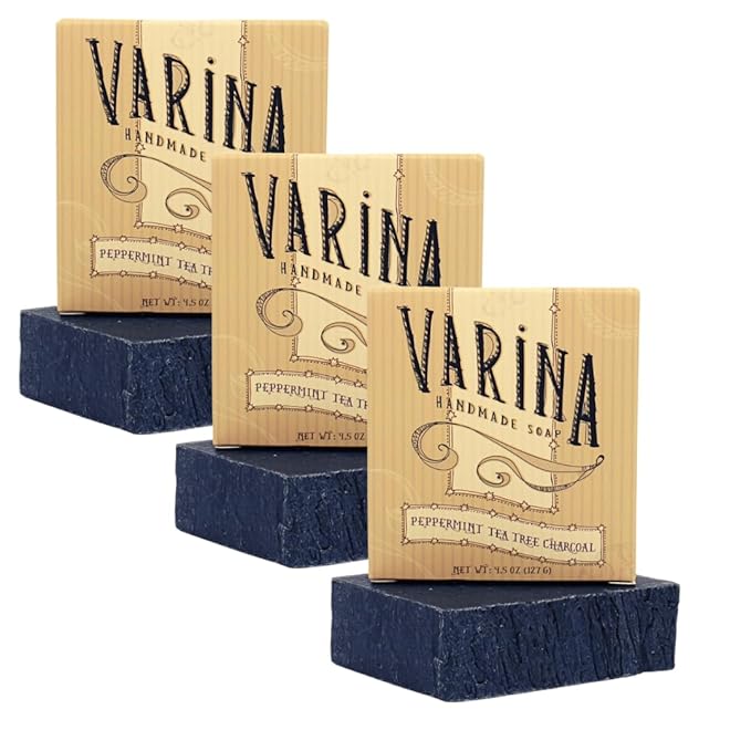 Organic Peppermint Tea Tree Activated Charcoal Bar Soap - Gentle Cleansing for Sensitive Skin, Herbal and Mint - 3 Pack - Experience Healthy and Glowing Skin