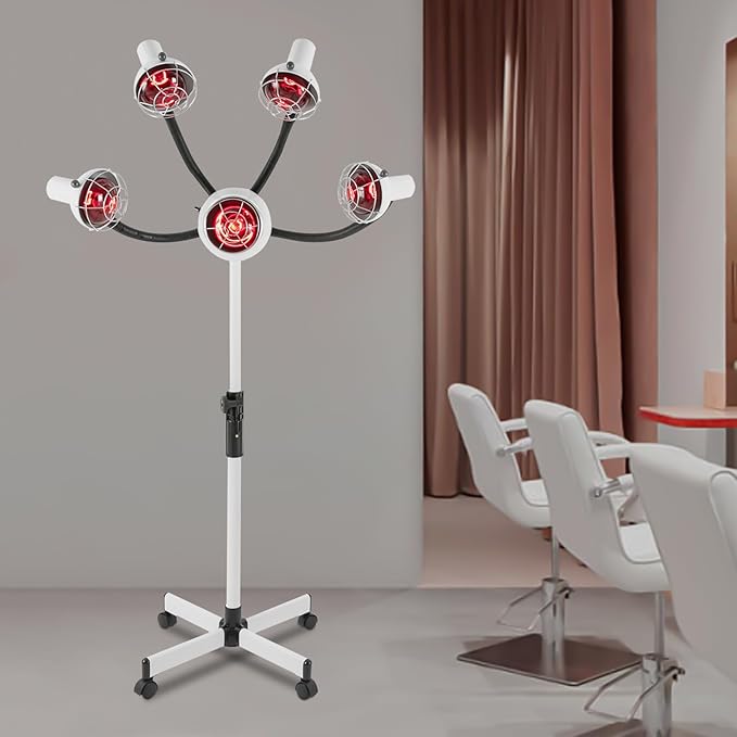 750W 5Heads Infrared Heat Lamp,Hairdressing Heater,Hair Dryer,Infrared Lamp 5 Head for Hair Salon Hairdressing Hair Color Processor & Dryer with Rolling Base,Height & Temperature Adjustable