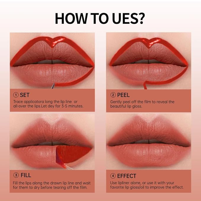 Double-head design Lip Stain Lip Liner Stain,Matte Finish Peel Off Lip Stain with Tweezer, Long Lasting Lightweight Smoothing Waterproof Smudge-proof Transfer-proof, 5#terracotta
