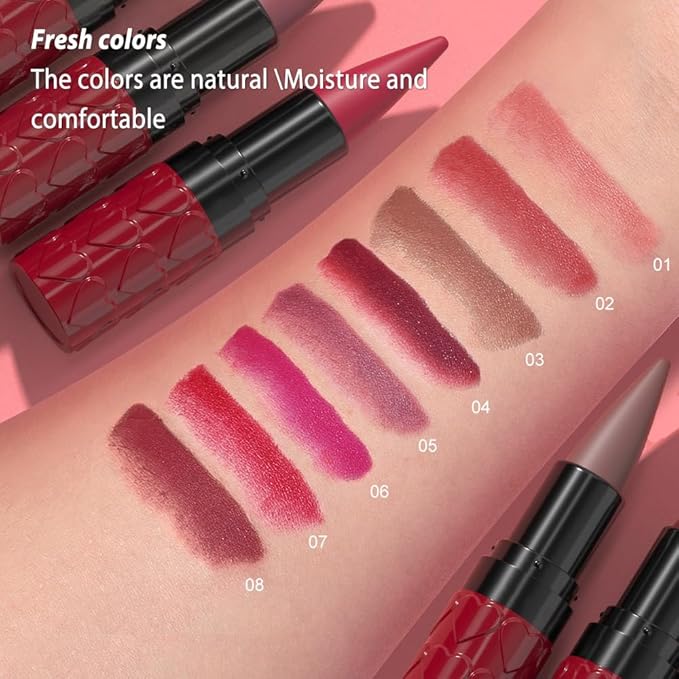 evpct Hot Pink Gradient Matte Lipstick Lip Liner Combo Set for Older Women Long Lasting Waterproof, Rose Red Lips Stick Crayon Pencil Cream Lip Liner and Lipstick Combo Makeup, Flawless Ombre Effect