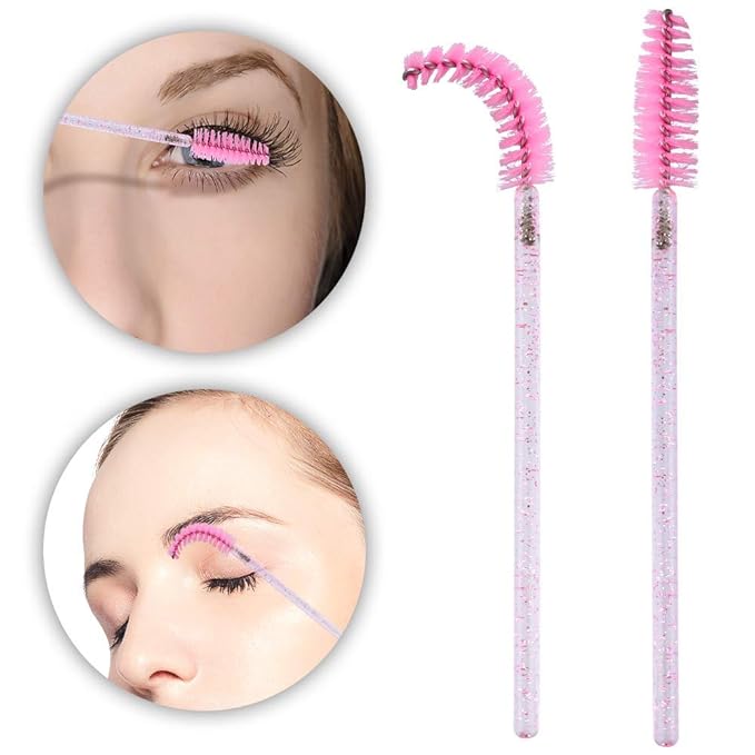G2PLUS 300PCS Crystal Eyelash Brushes, Pink Disposable Mascara Wands Makeup Applicator, Adjustable Lash Spoolies for Eyelash Extensions and Eyebrow Brush