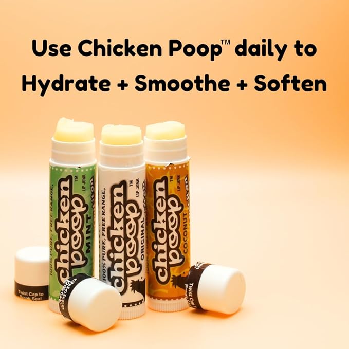 .15 oz. Chicken Poop® ORIGINAL FLAVOR Lip Junk for Dry, Chapped Lips, LIP BALM PACK OF 6
