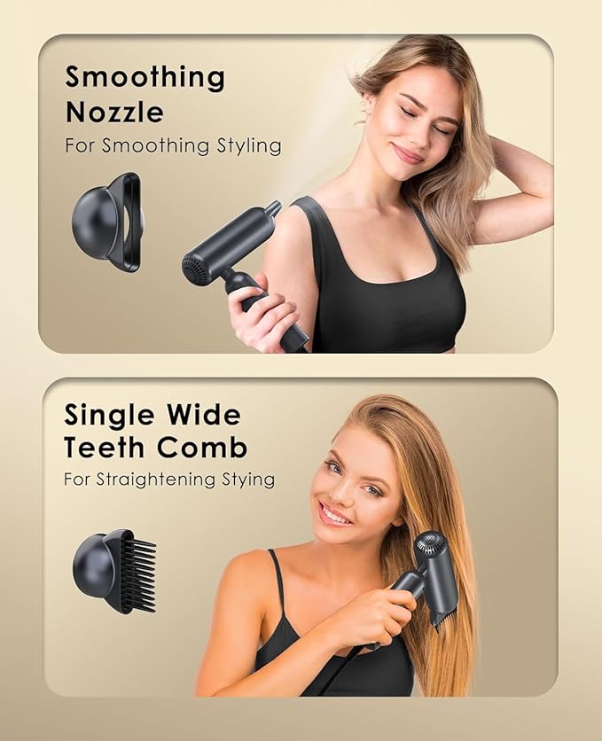 Foldable Hair Dryer for Travel - Global Voltage with Auto-Sensing, 1B Plasma Particles, 200times/s Temp Control, Portable Blow Dryer with Single-Sided Comb, Gray