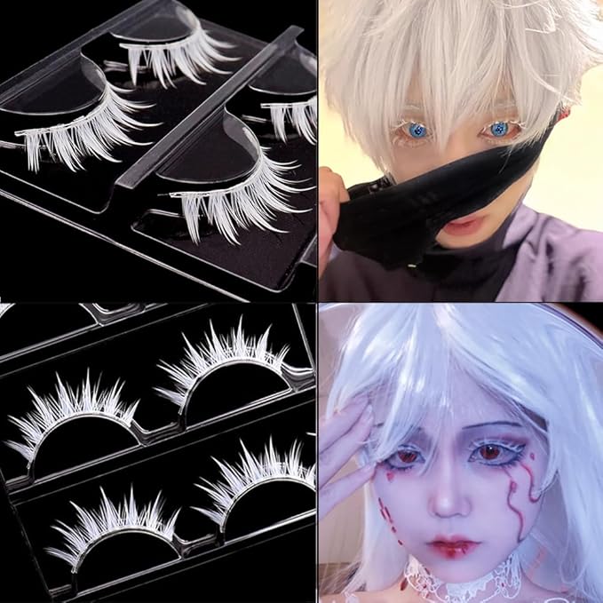 Eyelashes Halloween Cosplay Manga Anime Lashes Set - White False Eyelashes (WQ14-4 Pairs)