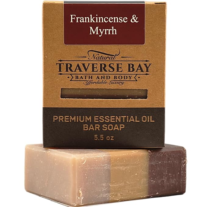 Traverse Bay Bath and Body Natural Cold Process Soap Spice & Wood 4-Bar Variety Pack, Ginger Spice, Sandalwood, Northern Forest, Frankincense & Myrrh, 5.5 oz Each, 22+ oz Total