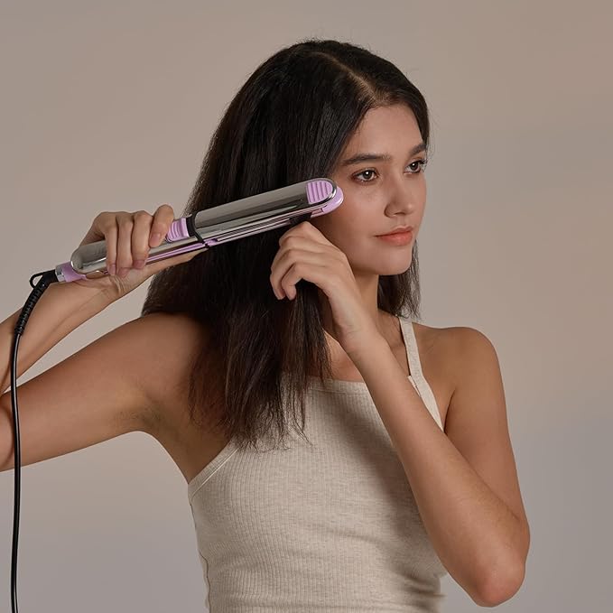 2-in-1 Titanium Ionic Flat Iron,Professional Hair Straightener & Curler, Fast Heating, Dual Voltage, Purple, for All Hair Types