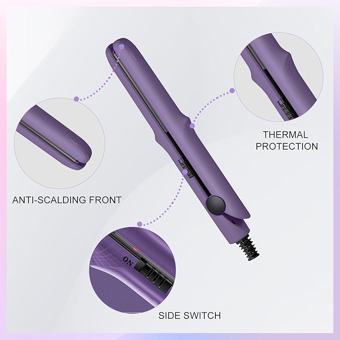 Omaky Upgraded 2-in-1 Mini Curling Wand Flat Iron Hair Straightener,Mini Dual Purpose Curling Flat Iron, Long-Lasting Portable Travel Curling Wand for Women Girls Short Hair, All Hair Types(Pink)