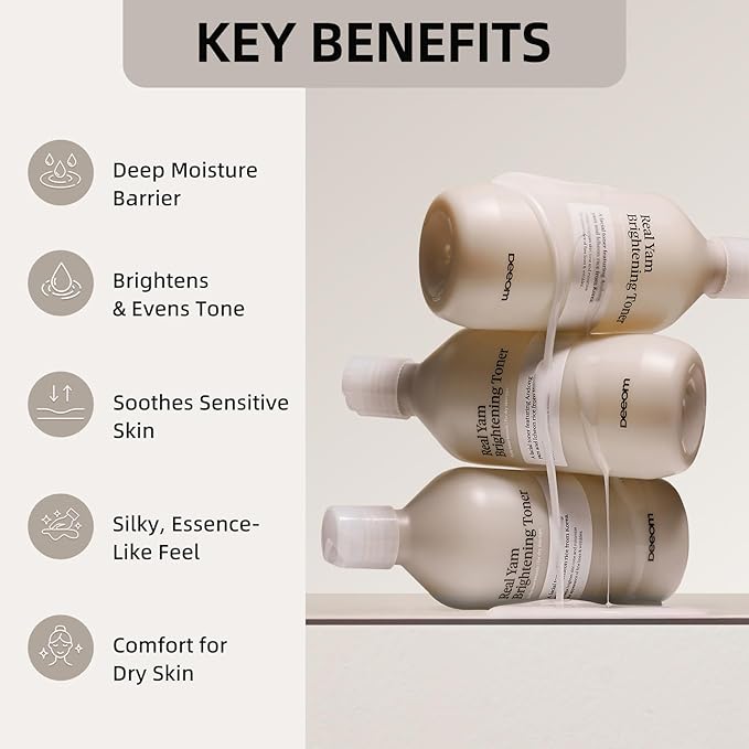 DEEOM Real Yam Brightening Toner, Hydrating Milky Toner for Face with Rice Water, Yam Extract & Niacinamide, Korean Moisturizing Facial Toner, Alcohol Free, Glow Enhancing, 300ml