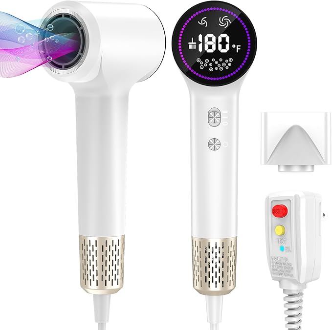 Hair Dryer,Plasma Hair Dryers for Women & Men - 110,000 RPM Professional High-Speed Blow Dryer with 400 Million Plasma, Magnetic Nozzle, HD Display & Cool/Hot Air Modes | Fast Drying & Thermo-Control