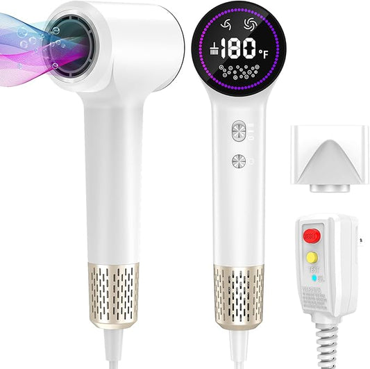 Hair Dryer,Plasma Hair Dryers for Women & Men - 110,000 RPM Professional High-Speed Blow Dryer with 400 Million Plasma, Magnetic Nozzle, HD Display & Cool/Hot Air Modes | Fast Drying & Thermo-Control