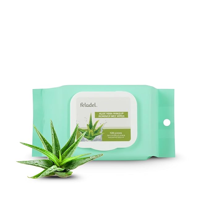 Feladel Aloe Vera Makeup Remover Wipe, 120pcs Gentle & Hydrating Face Wipes With Aloe Extract | Soft, Non-Irritating Cleansing Wipes for All Makeup Types & Daily Use