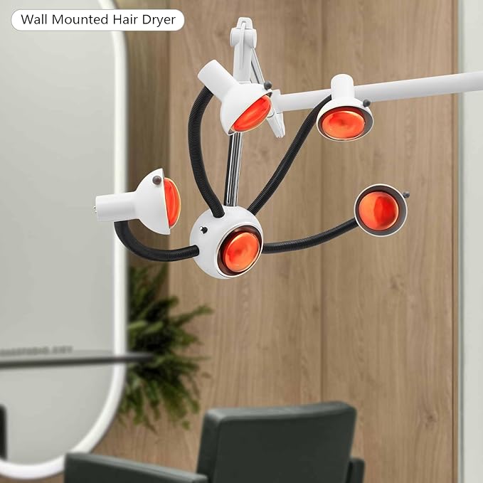 Wall Mounted Hair Dryer with Infrared Heat Bulbs, 5 Heads Multifunctional Salon Hair Color Processor Accelerator Heater Lamp, 750W Professional Infrared Hair Treatment Perm Machine (White+Black)