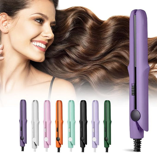 Mini Dual Purpose Curling Iron, 2025 New 2 in 1 Mini Curling Wand & Flat Iron Hair Straightener, Portable Travel Curling Wand for Women Short Hair, Hair Straightener for All Hair Types (Purple)