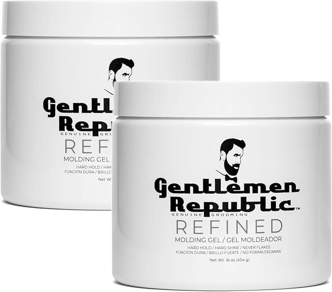 Gentlemen Republic Refined Hair Gel for Men 16oz - Professional Formula for 24 Hr Shine and Strong Hold, Humidity Resistant Styling Gel for hair, 100% Alcohol-Free and Never Flakes, Made in USA - 2pk
