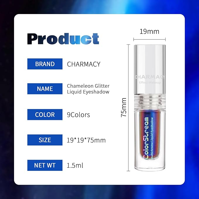 CHARMACY Duochrome Eyeshadow Liquid, Intense Multicolor Shifting, Long Lasting Glitter Eyeshadow, Metallic Pigments Sparkling Shiny Liquid Eye Makeup, 1.6g (#02)