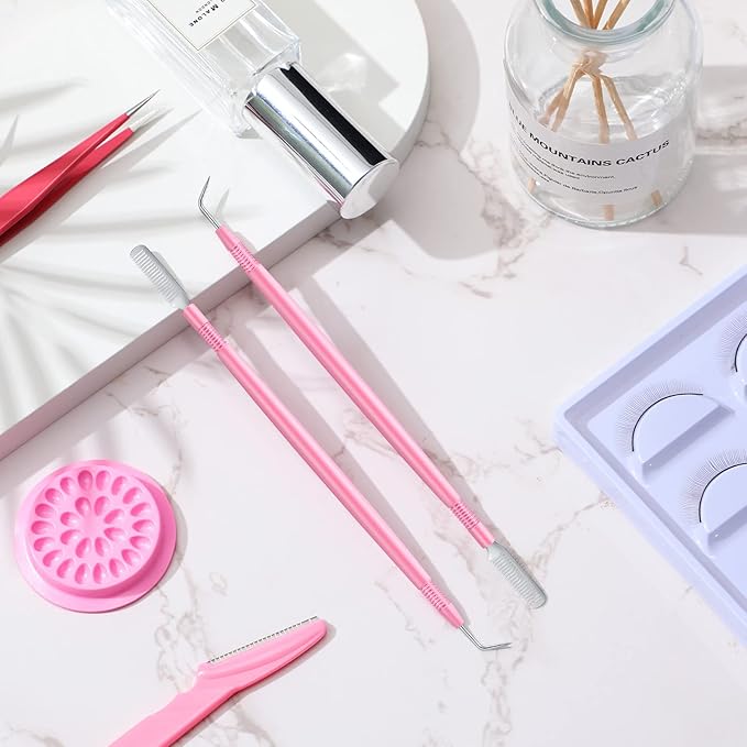 Chumia 2 Pieces 2 in 1 Lash Lift Tool Eyelash Separator Tool with Comb Stainless Steel Metal Lash Perm Lift Rods for Eyelash Eyebrow Comb Perming Tinting Curling Extension Supplies(Pink)