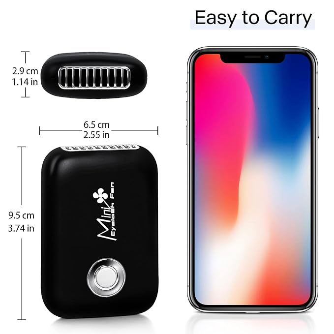 Buqikma Eyelash Mini Lash Fan for Eyelash Extension Portable Lash Fan Dryer Handheld Rechargable USB Eyelashes Fans with 3 Adjustable Speed Cooling Air Fans Eyelashes Extension Application (Black)