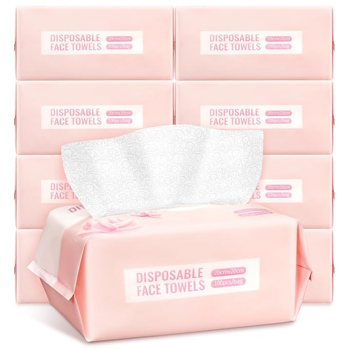 800 Count Face Towels,Super Soft and Thick Face Cleansing Towelettes for Sensitive Skin, Disposable Facial Towels for Makeup Removal and Clean Skin,Biodegradable Facial Towel,(8 Box)