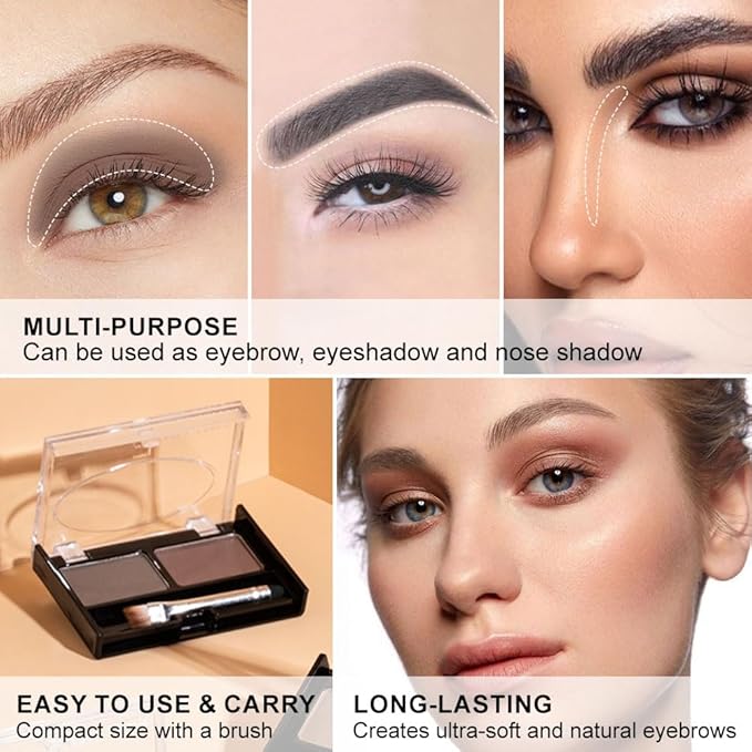 Kaely 2 Color Eyebrow Powder Makeup Kit, Eye Brow Contour Palette for Beginners, Long Lasting Waterproof Eye Brow Powder with Brow Brush, Get Full Defined Natural Brows, 04 Dark Gray+Dark Brown