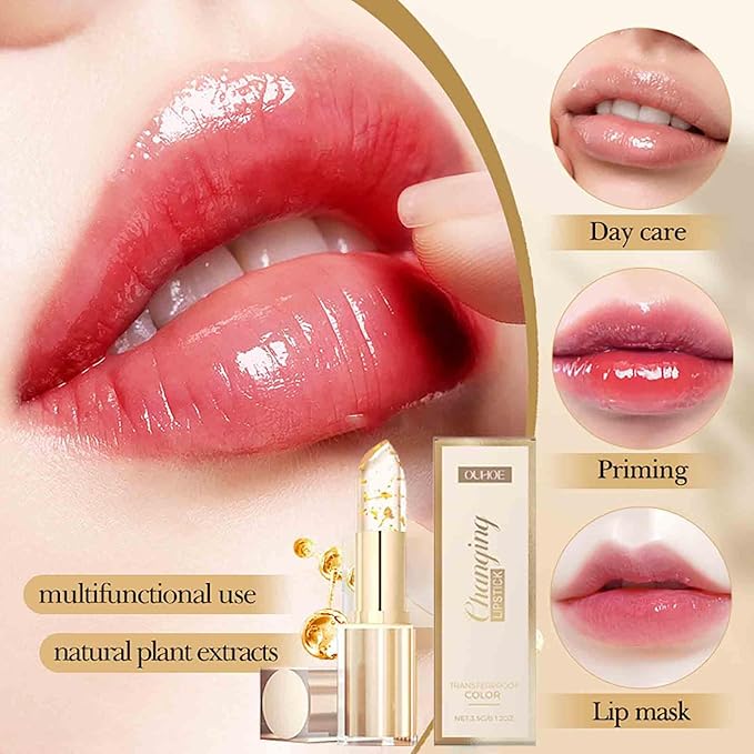 Hardpointing Color Changing Lipstick, Transferproof Color-Changing Lipstick Levira, Gold Crystal PH lipstick Color Changing, Long Lasting 24 Hours Moisturizing Glossy Shine Lip Gloss for Women (2pcs)
