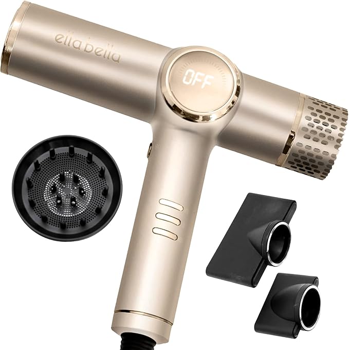 ELLA BELLA® Professional Ionic Hair Dryer with Diffuser • Negative Ion Blow Dryer • Suitable All Hair Types • Intelligent Heat Control & Rapid Drying Speeds • Lightweight Design • Low Noise Technology